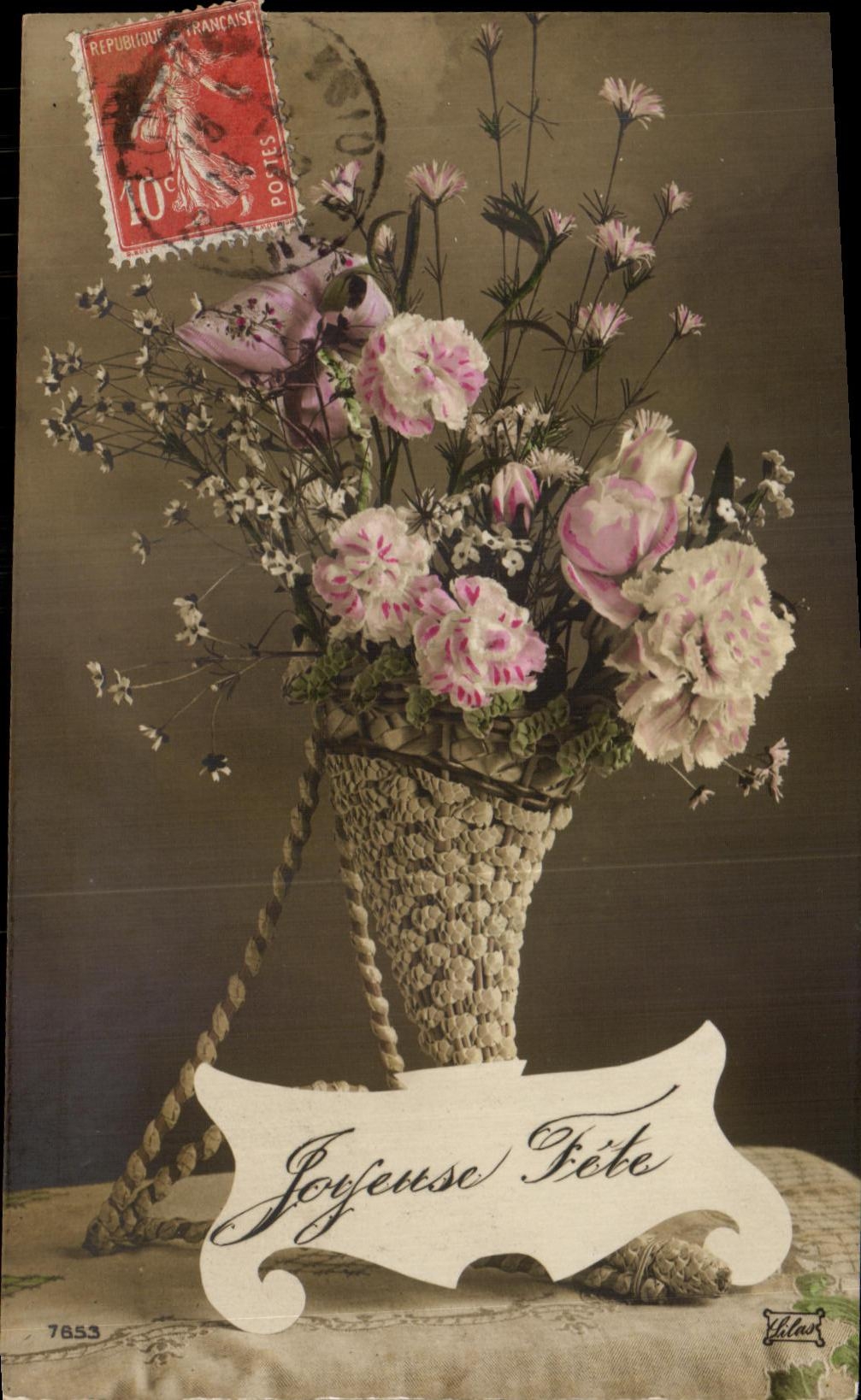 Bouquet de fleurs — Joyeuse Fête — Éditeur Chilas, n°7653