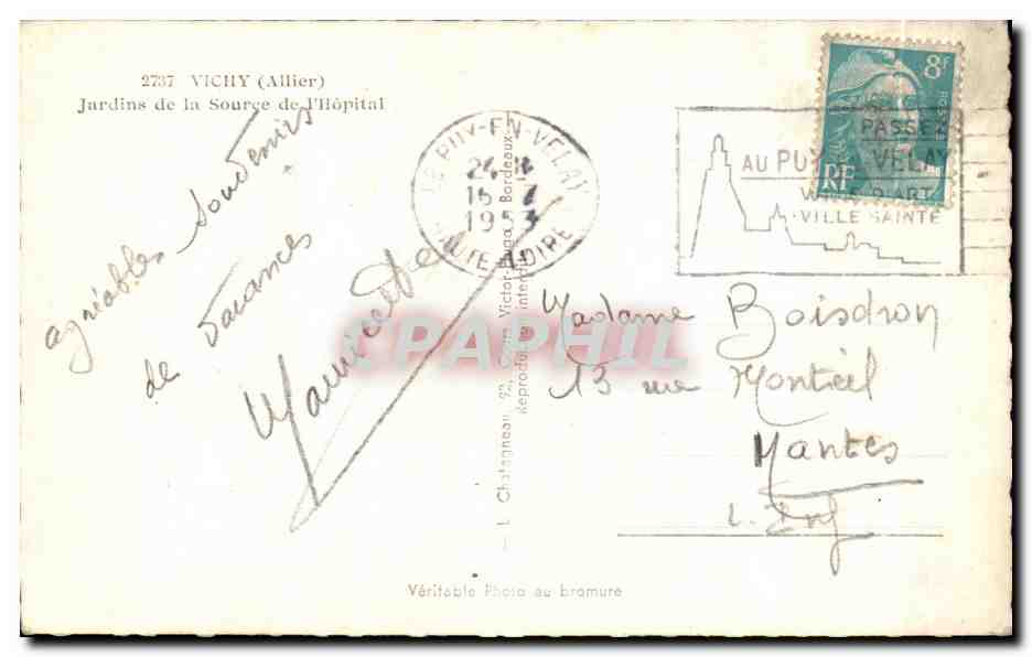 CPA Vichy Jardins de la Source de I'Hopital — Verso
