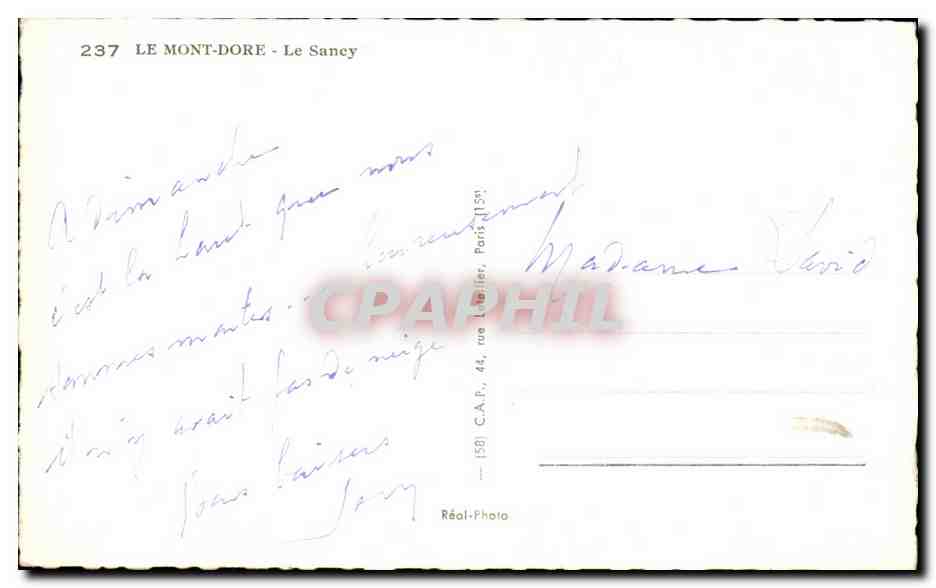 CPA Le Mont Dore Le Sancy — Verso