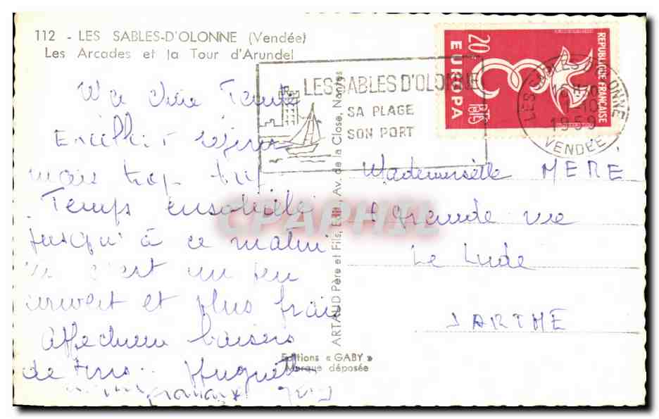 Les Arcades et la Tour d'Arundel — Les Sables-d'Olonne (Vendée) — Éditions Gaby — Verso