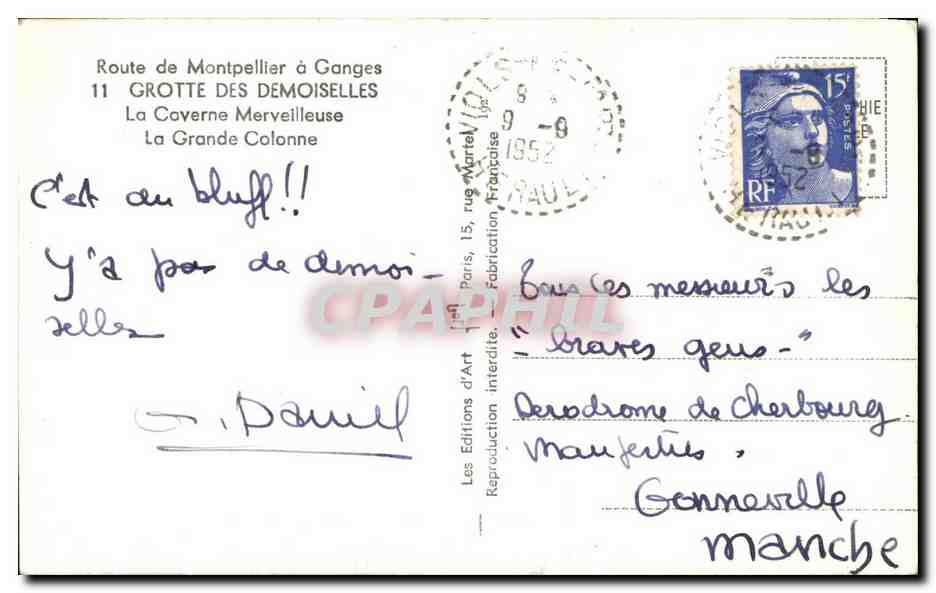 CPA Grotte Des Demoiselles La Caverne Merveilleuse La Grande Colonne — Verso