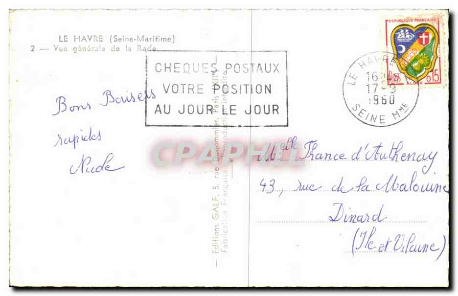 CPA Le Havre Vue Generale de la Rade — Rückseite