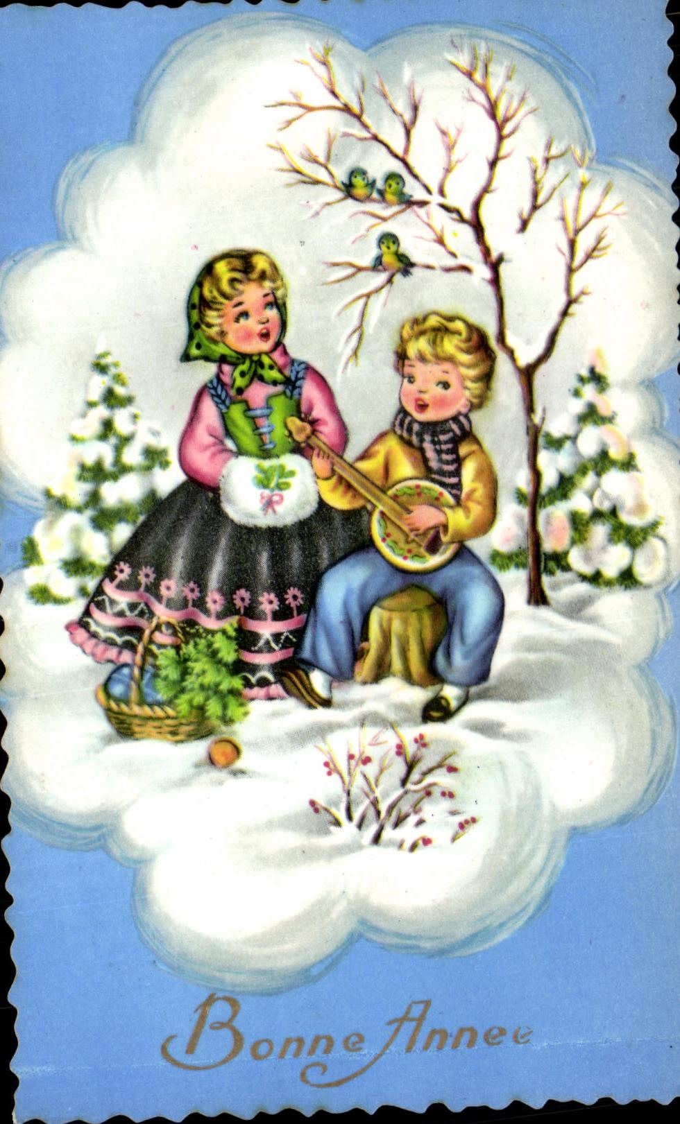 CPA Fantaisie Enfants Banjo Bonne Annee