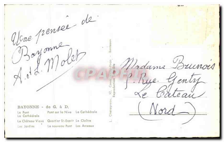 CPA Bayonne Pont sur la Nive Quartier St Esprit Le cloitre  — Verso