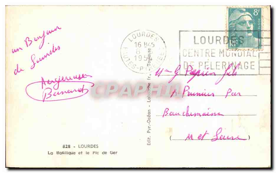 CPA Lourdes La Basilique et le Pic de Ger — Rückseite