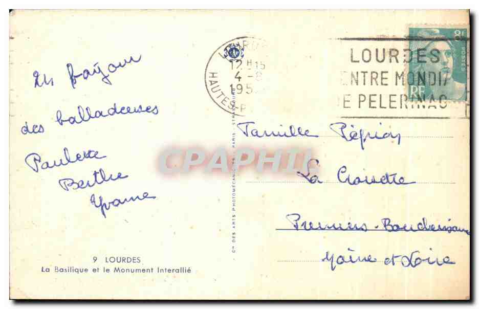 CPA Lourdes La Basilique et le Monument Interaiie — Verso