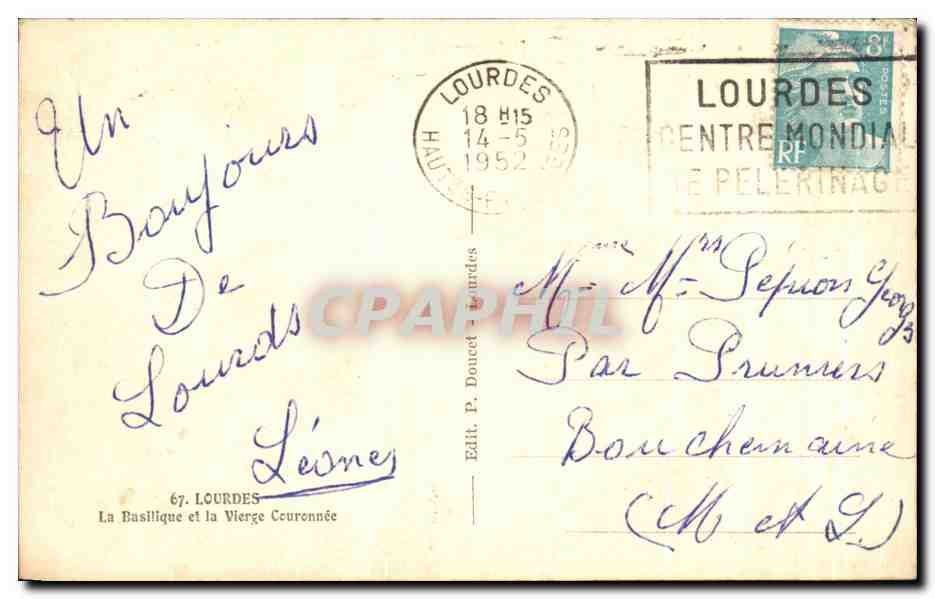 CPA Lourdes La Basilique et le Vierge Couronnee — Verso