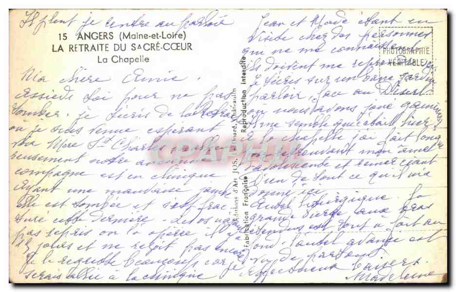 CPA Angers La Retraite Du Sacre Coeur La Chapelle — Rückseite