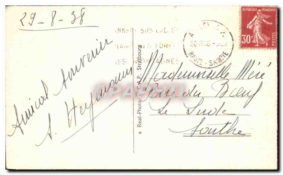 Anneyron - Le lac et colonne de Tresnums — Real Photo, n°870 — Verso