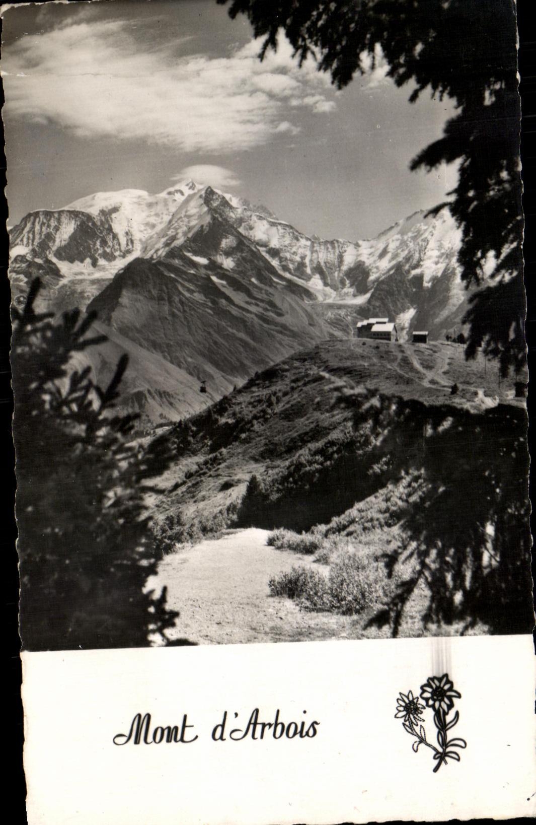 Mont d'Arbois — vue du Mont Blanc et de la gare d'arrivée du téléphérique de Saint-Gervais — éditeur LE MOULIN, Chamonix