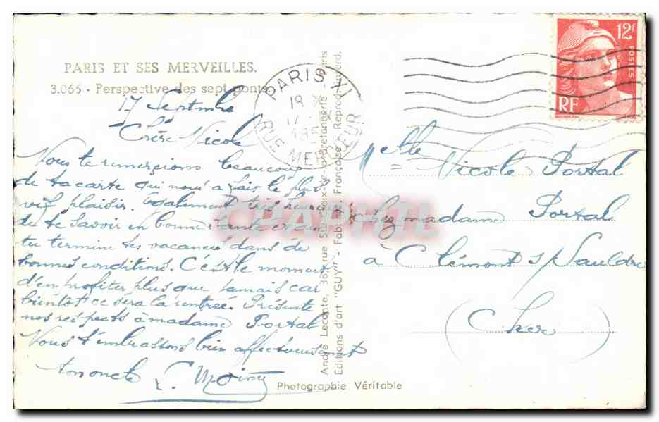 Paris et ses merveilles — Perspective des sept ponts — Éditions d'art 'Guy' n°3.065 — Rückseite