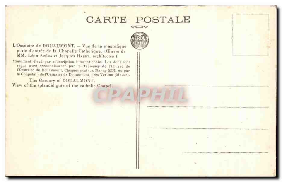 Porte d'entrée de l'Ossuaire de Douaumont — Chapelle Catholique — Éditeur Verdun — Reverso