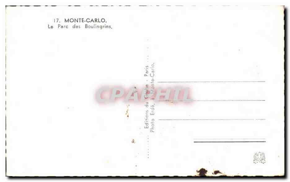CPA Monte Carlo Le Parc des Boulingrins  — Rückseite