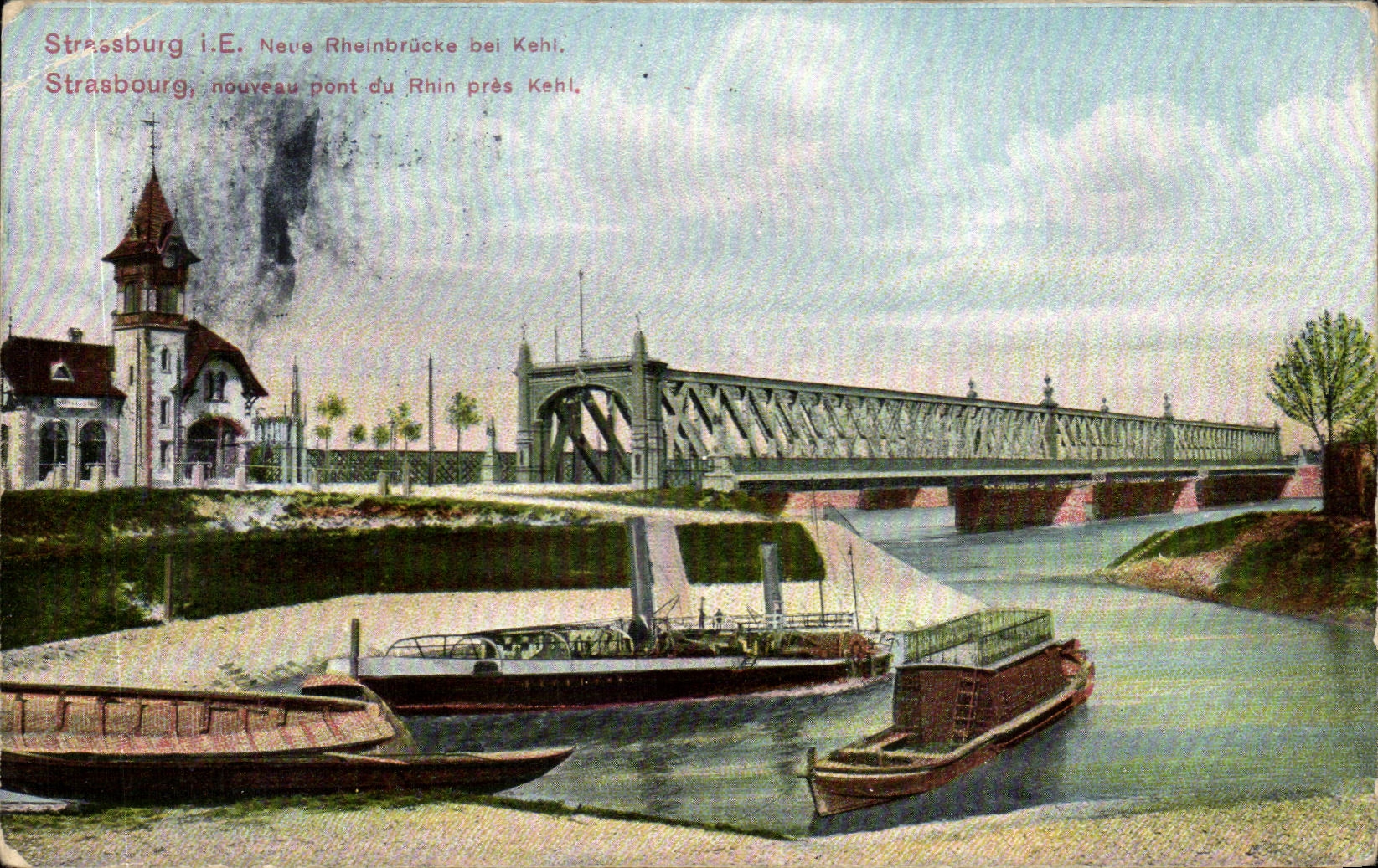 CPA Strasbourg Nouveau pont du Rhin pres Hekl Bateau 