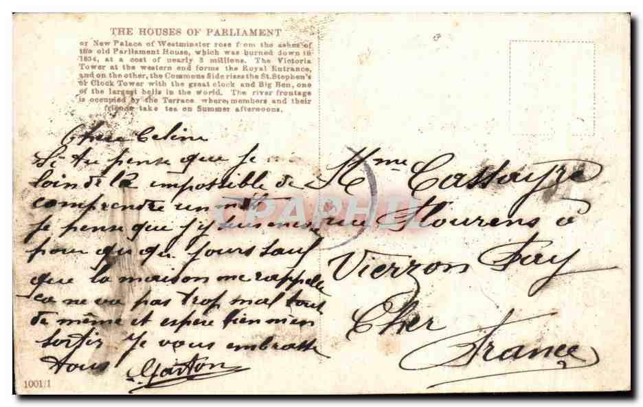 CPA The House Of Parliament London — Rückseite