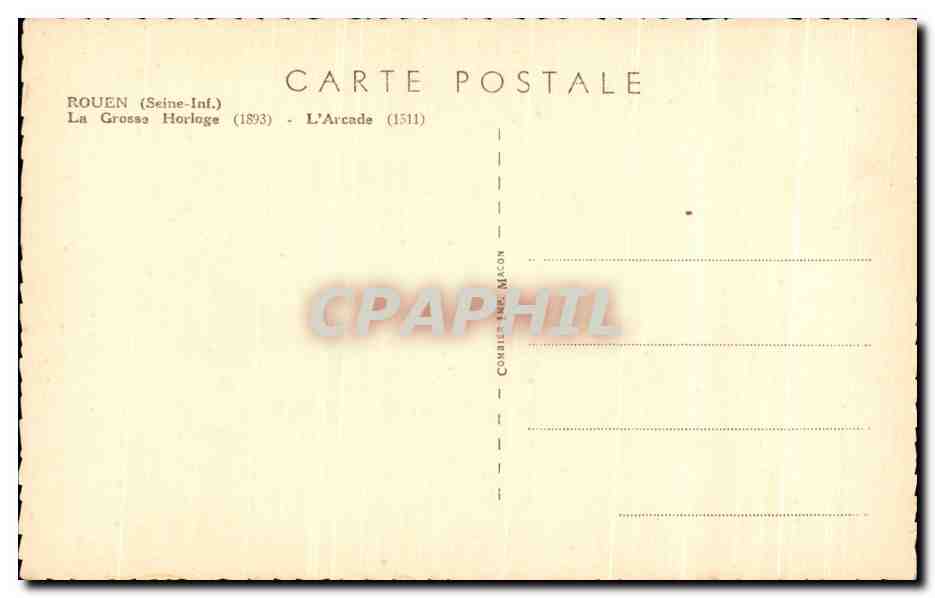 CPA Rouen La Grosse Horloge L'Arcade — Verso
