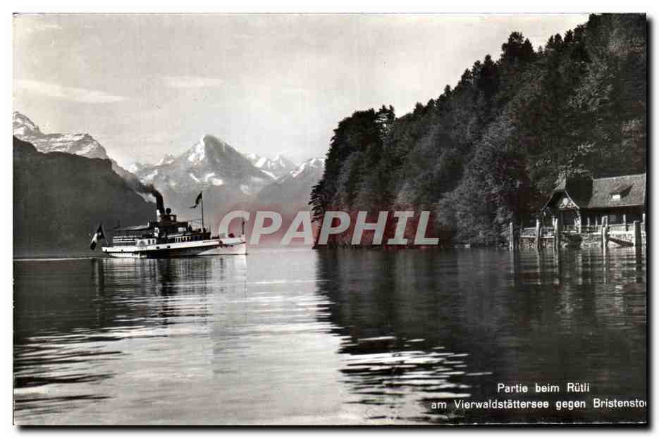 CPA Partie Beim Rutli am Vierwaldstattersee gegon Bristenstock Bateau