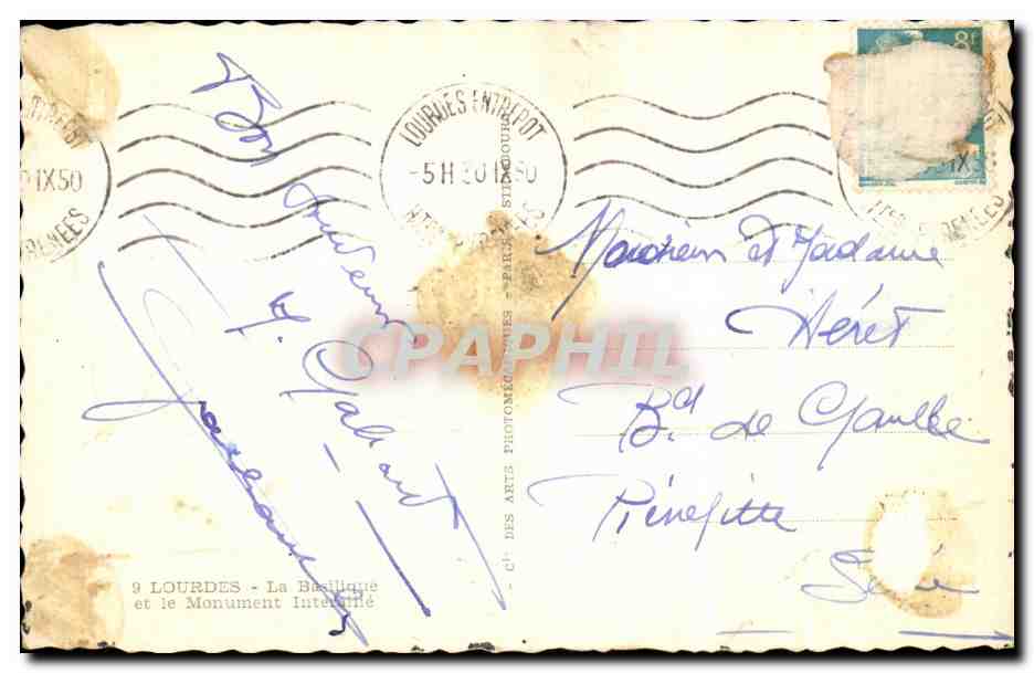 Lourdes — La Basilique et le Monument Interne — C. DES ARTS PHOTOGRAPHIQUES — Verso