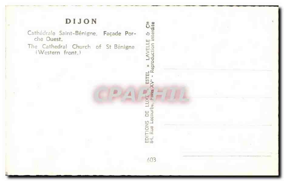 CPA Dijon Cathedrale Saint Benigne Facade Porche Ouest — Verso