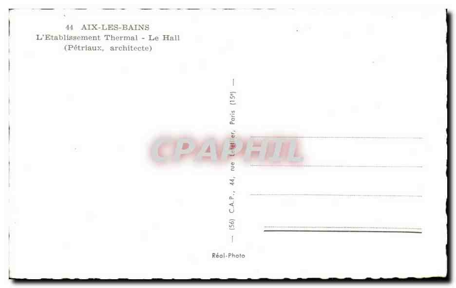 CPA Aix Les Bains L'Etablissement Thermal Le Hall — Verso