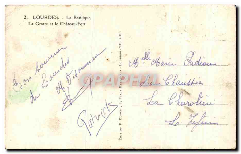 CPA Lourdes La Basilique La Grotte et le Chateau Fort — Verso