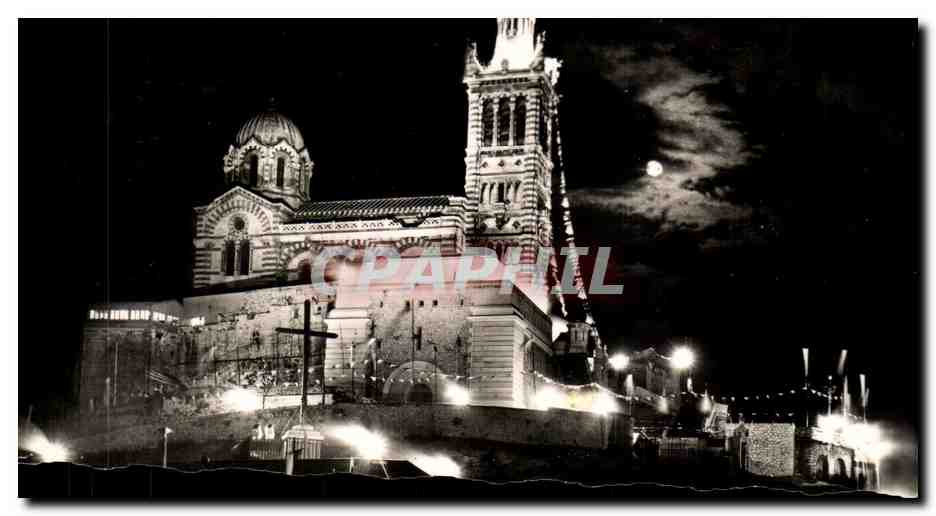 CPSM Marseille Basilique Notre Dame de la Garde la Nuit