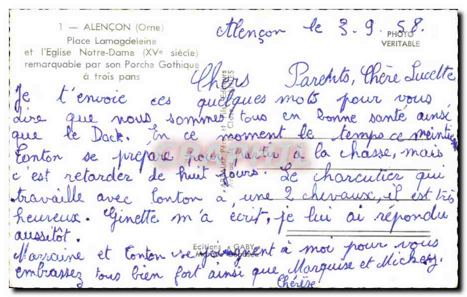 CPA Alencon Place Lamagdeleine et l'Eglise Notre Dame Porhce gothique — Rückseite