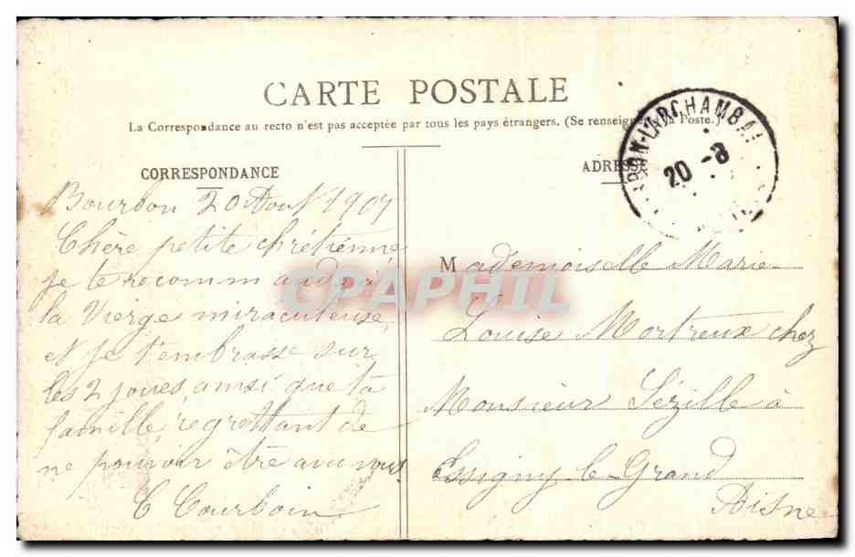 CPA Bourbon l'Archambault Statue miracaleuse de la sainte vierge — Verso