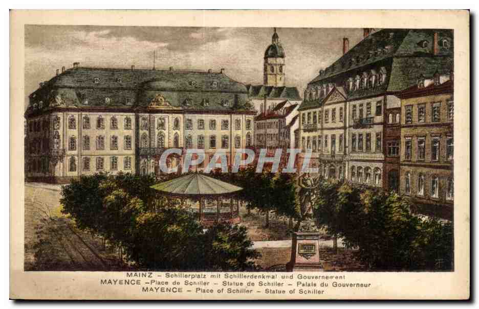 CPA Mainz Sohillerpiatz Mayence Place de Schiller Statue de Schiller