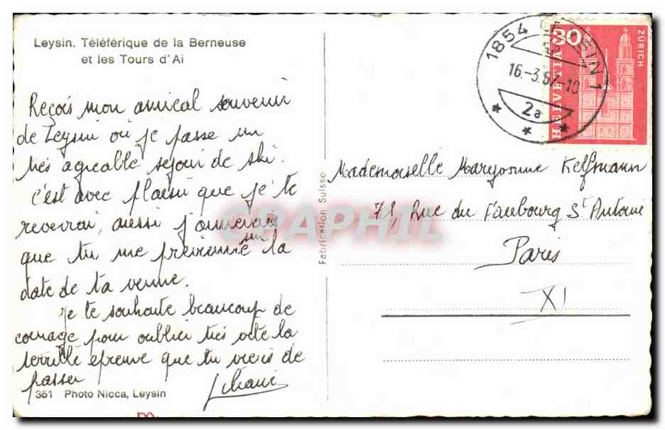 CPA Leysin Teleterique De La Berneuse Et Les Tours D'Al — Rückseite