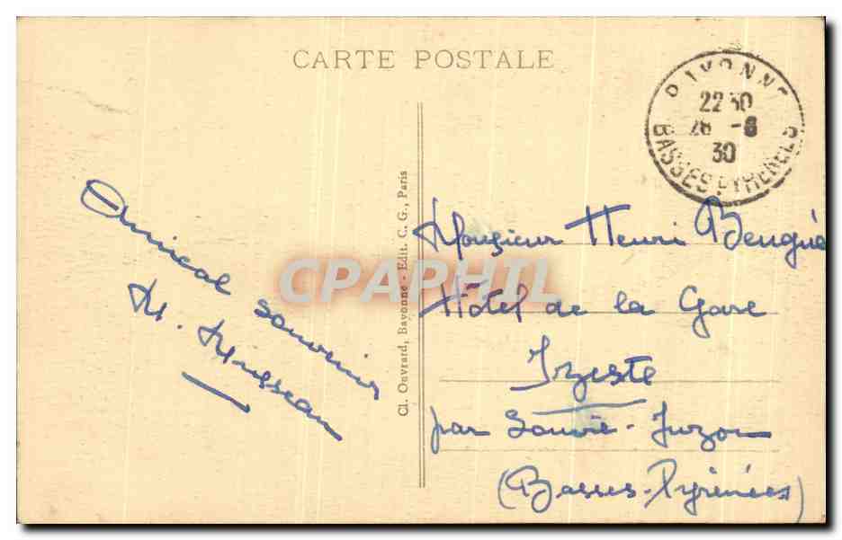 CPA Biarritz Le Casino Municipal Et La Grande Plage  — Verso