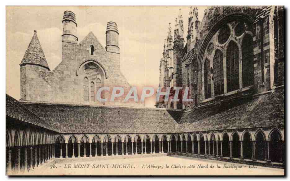 CPA Le Mont Saint Michel L'Abbaye Le Cloitre Cote Nord De La Basilique
