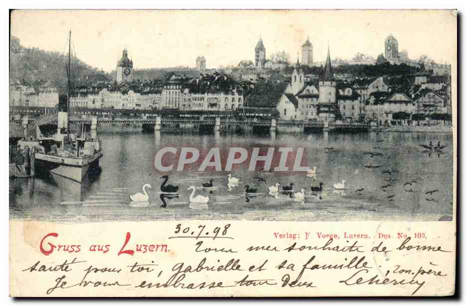 CPA Gruss aus Luzern Suisse Cygnes Bateau