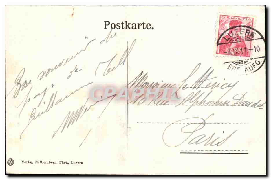 CPA Axenstrasse mit Niederbaun Suisse — Rückseite