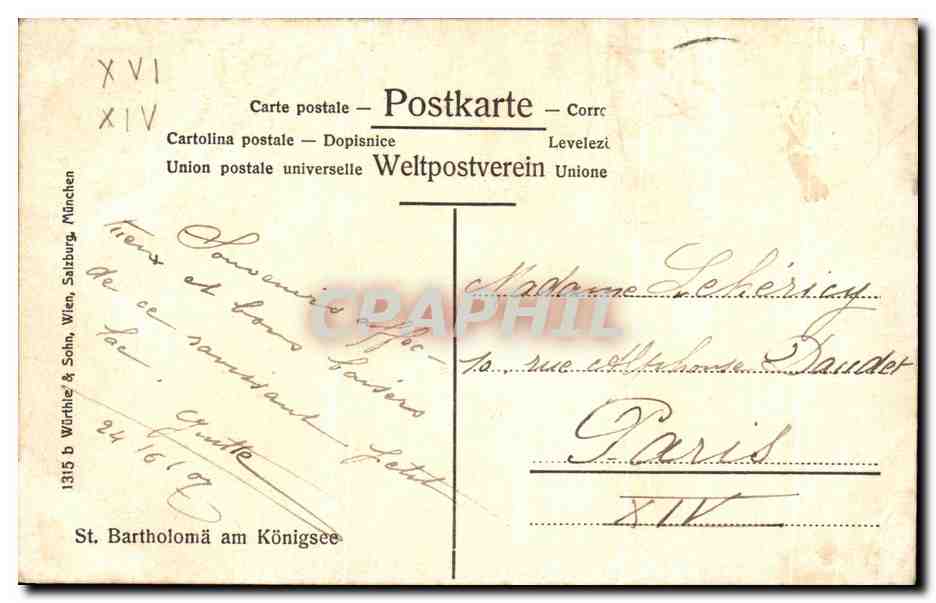 CPA St Bartholoma am Konigsee Suisse — Rückseite