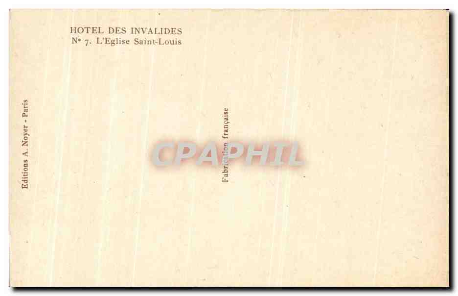 CPA Hotel Des Invalides L'Eglise Saint Louis Paris  — Verso