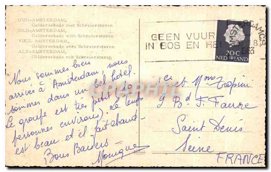 CPA Oud Amsterdam Gelder sekade met Schreierstoren — Rückseite