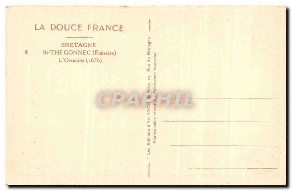 CPA La Douce France Bretagne St Thegonnec L'Ossuaire — Rückseite
