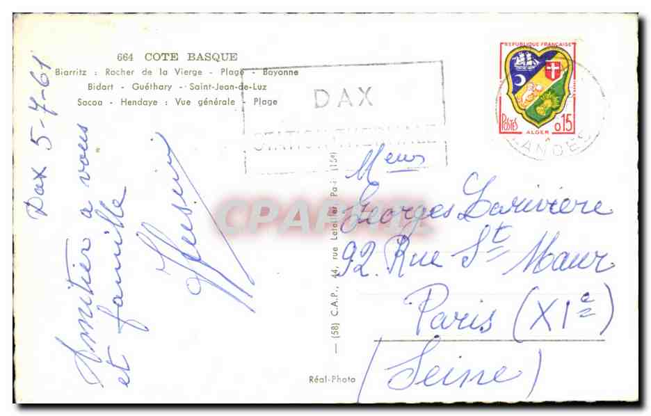 CPA BiarritzRocher De La Vierge Plage Bayonne — Verso
