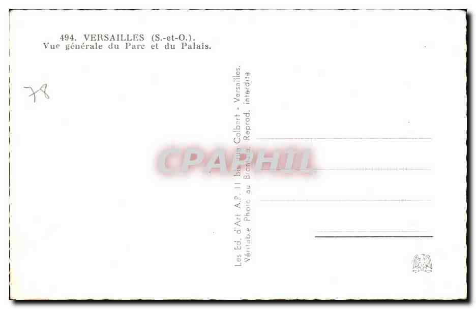 CPA Versailles Vue Generale Du Parc Et Du Palais — Verso