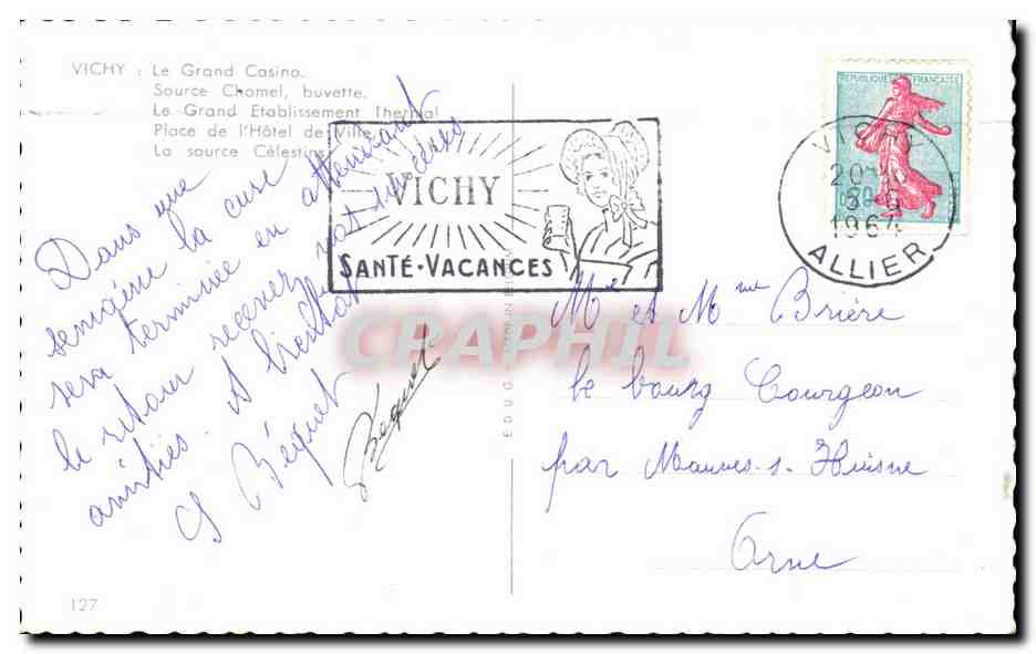 CPA Vichy Le Grand Casino Source Chomel buvette — Verso