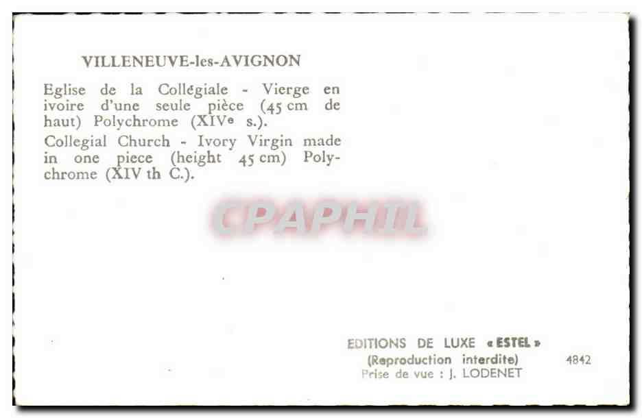 CPA Villeneuve les Avignon Eglise de la collegiale Vierge en ivoire  — Rückseite