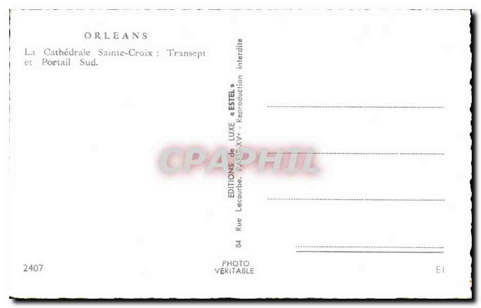 CPA Orleans la Cathedrale Sainte Croix Transept et Portail sud — Verso