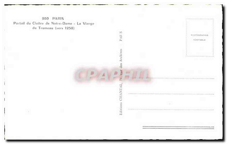 CPA Paris portail du Ctoitre de Notre Dame la vierge du Trumeau — Verso