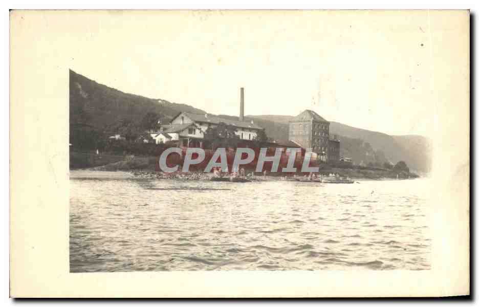 CARTE PHOTO Barques pres d'un lac (Annecy ?)