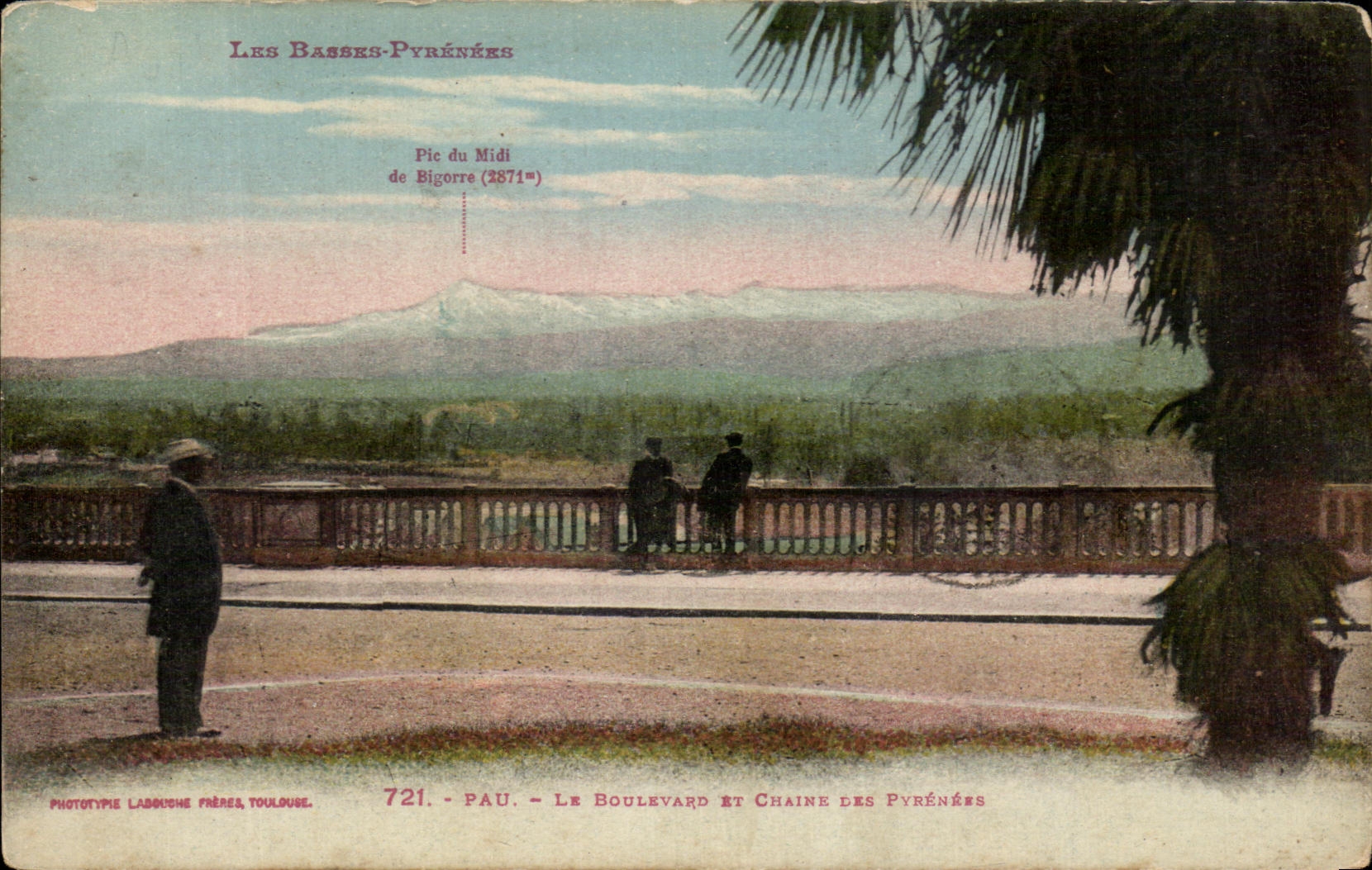 Les Basses-Pyrénées — Le Boulevard et Chaîne des Pyrénées — Phototypie Laboushe Frères, Toulouse, n°721