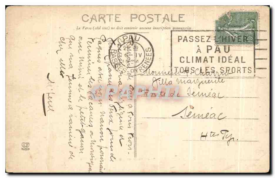 Les Basses-Pyrénées — Le Boulevard et Chaîne des Pyrénées — Phototypie Laboushe Frères, Toulouse, n°721 — Verso