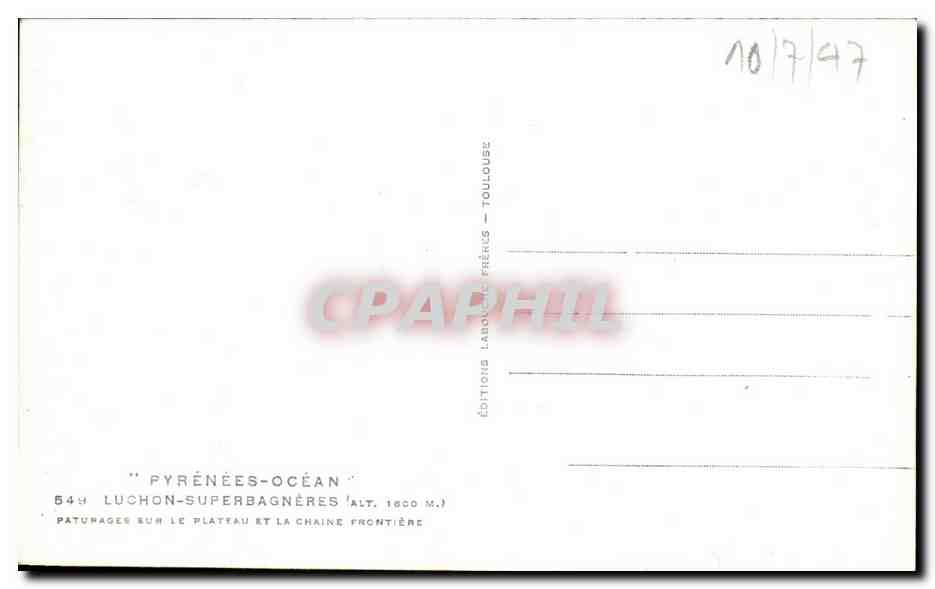 Pâturages sur le plateau et la chaîne frontière — Pyrénées-Océan — Éditions Laroque Frères — n° 544 — Verso