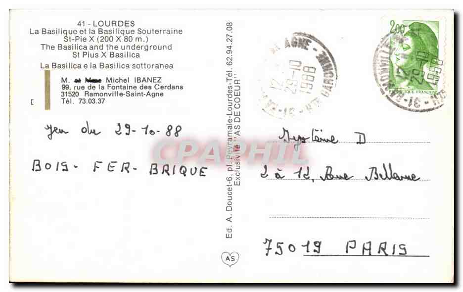 CPA Lourdes La Basilique et la Basilique Souterraine — Verso