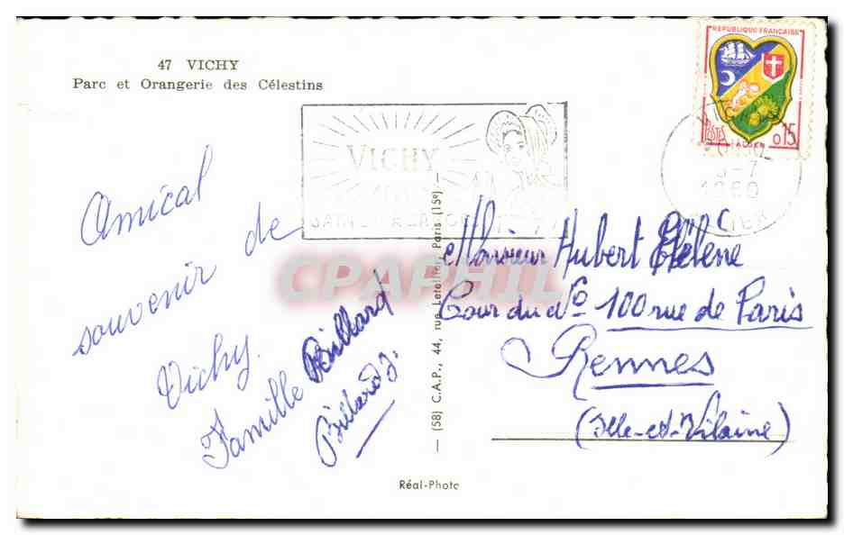 CPA Vichy Parc et Orangerie des Celestins — Verso